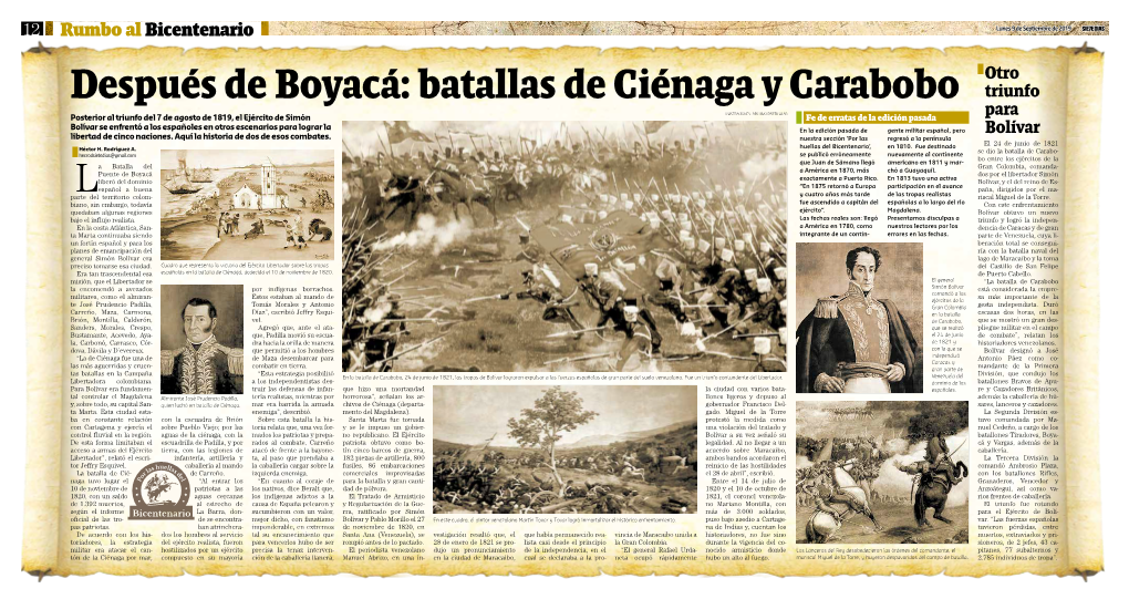 Después De Boyacá: Batallas De Ciénaga Y Carabobo