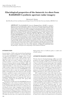 Glaciological Properties of the Antarctic Ice Sheet from RADARSAT-1 Synthetic Aperture Radar Imagery