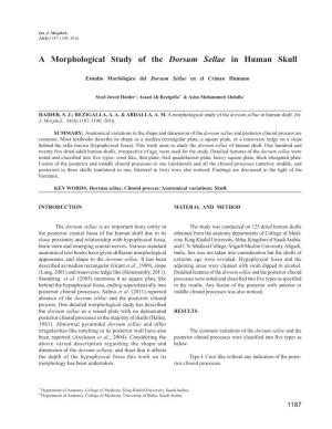 A Morphological Study of the Dorsum Sellae in Human Skull