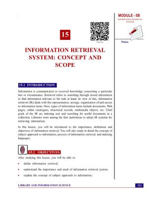 Information Retrieval System: Concept and Scope MODULE - 5B INFORMATION RETRIEVAL SYSTEM