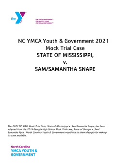 NC YMCA Youth & Government 2021 Mock Trial Case STATE OF