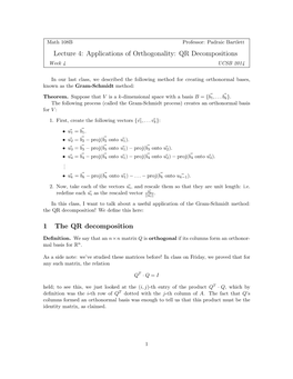 Lecture 4: Applications of Orthogonality: QR Decompositions Week 4 UCSB 2014