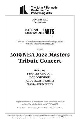 2019 NEA Jazz Maters Tribute Concert Playbill