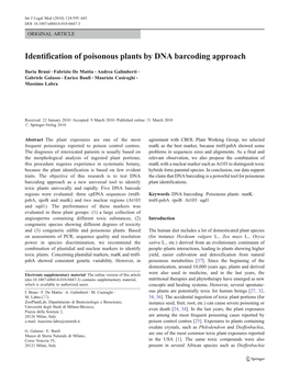 Identification of Poisonous Plants by DNA Barcoding Approach