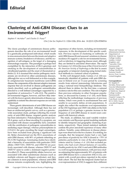 Clustering of Anti-GBM Disease: Clues to an Environmental Trigger?