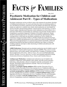 Psychiatric Medication for Children and Adolescent Part II – Types of Medications