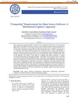 “Computing” Requirements for Open Source Software: a Distributed Cognitive Approach