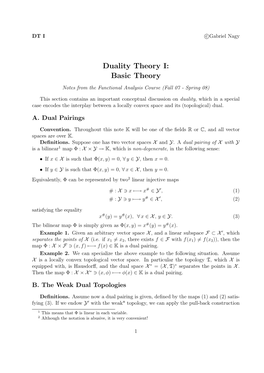 Duality Theory I: Basic Theory