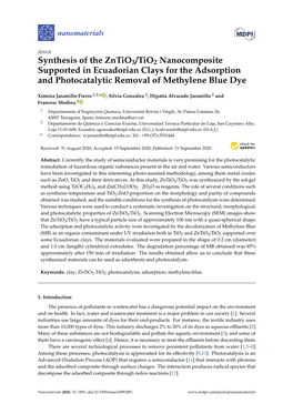 Synthesis of the Zntio3/Tio2 Nanocomposite Supported in Ecuadorian Clays for the Adsorption and Photocatalytic Removal of Methylene Blue Dye