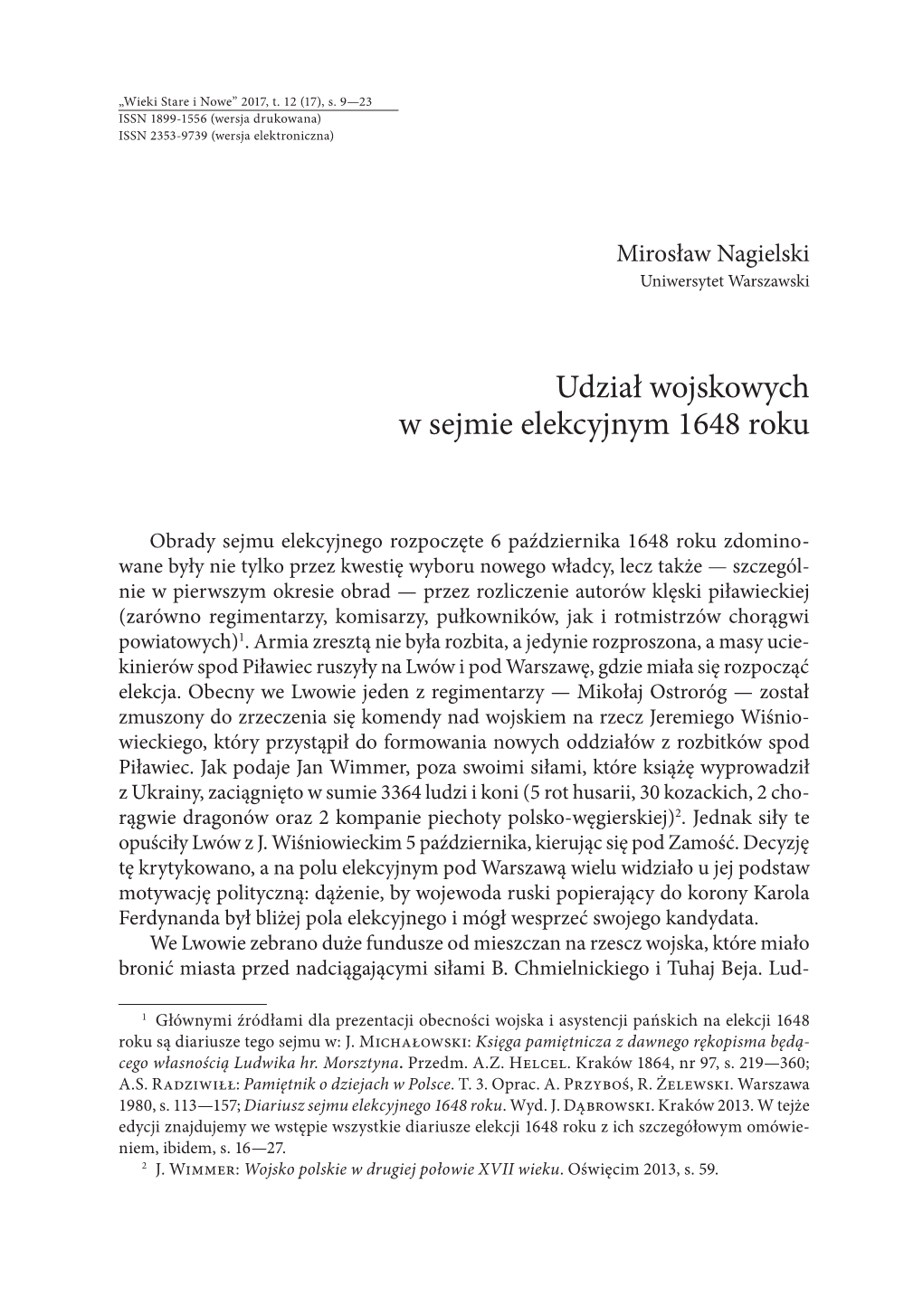 Udział Wojskowych W Sejmie Elekcyjnym 1648 Roku