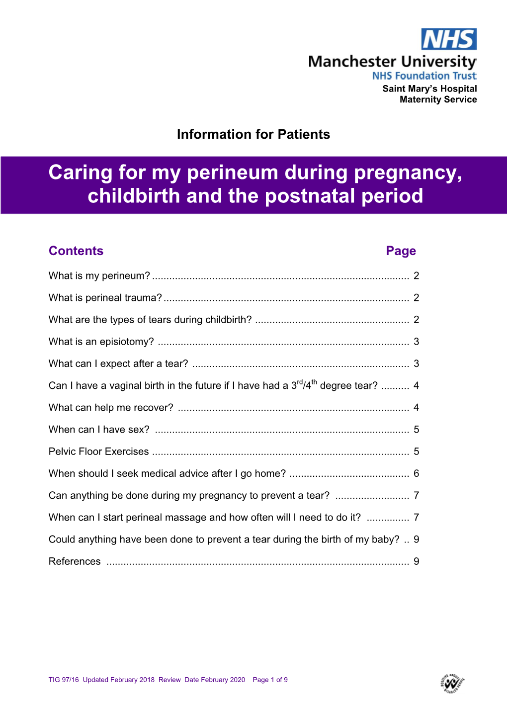 Caring for My Perineum During Pregnancy, Childbirth and the Postnatal Period