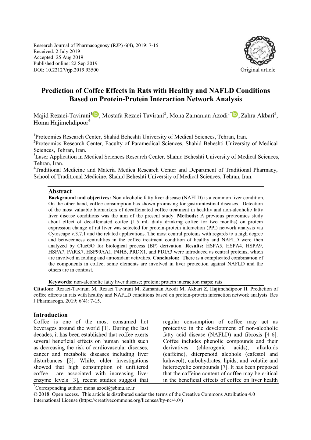 Prediction of Coffee Effects in Rats with Healthy and NAFLD Conditions Based on Protein-Protein Interaction Network Analysis