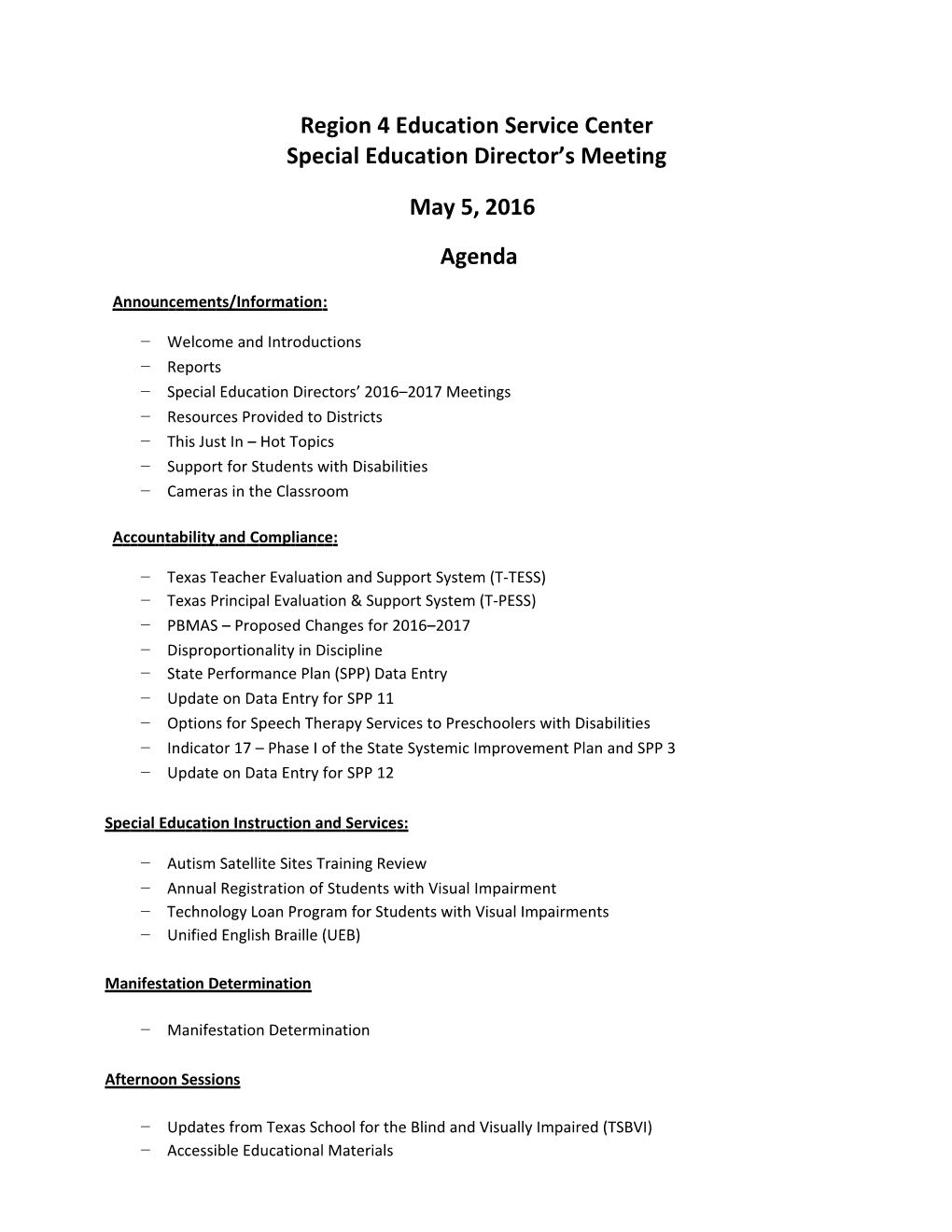 Special Education Director S Meeting