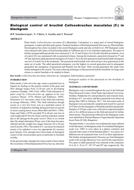 Biological Control of Bruchid Callosobruchus Maculatus (F.) in Blackgram R.P