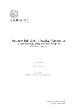 Strategic Thinking: a Practical Perspective a Qualitative Study on Top Managers’ Perception of Strategic Thinking