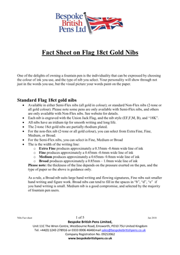 Fact Sheet on Flag 18Ct Gold Nibs