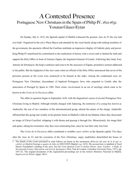 A Contested Presence Portuguese New Christians in the Spain of Philip IV, 1621-1632 Yonatan Glazer-Eytan