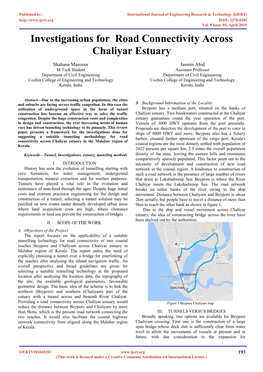 Nvestigations for Road Connectivity Across Chaliyar Estuary