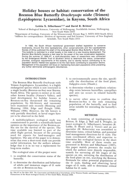 Conservation of the Brenton Blue Butterfly Orachrysops Niobe (Trimen) (Lepidoptera: Lycaenidae), in Knysna, South Africa