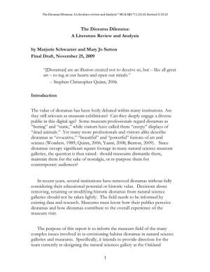The Diorama Dilemma: a Literature Review and Analysis * MS & MJS *11.24.10, Revised 5.10.10