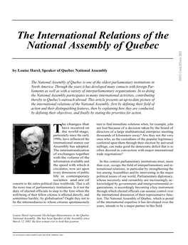 The International Relations of the National Assembly of Quebec