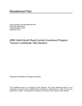 RP: Armenia: North-South Road Corridor Investment Program