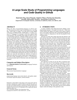A Large Scale Study of Programming Languages and Code Quality in Github
