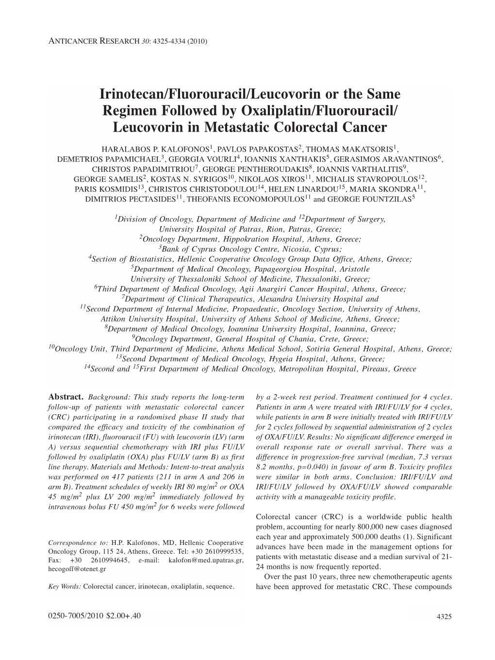 Leucovorin in Metastatic Colorectal Cancer