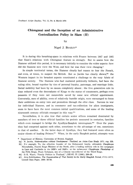 Chiengmai and the Inception of an Administrative Cenboalization Policy in Siam (II)