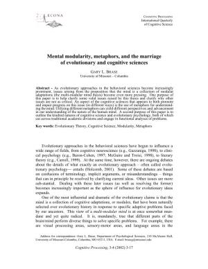 Modularity As a Concept Modern Ideas About Mental Modularity Typically Use Fodor (1983) As a Key Touchstone
