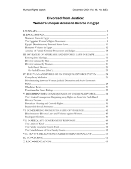 Divorced from Justice: Women’S Unequal Access to Divorce in Egypt