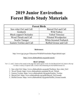 2019 Junior Envirothon Forest Birds Study Materials