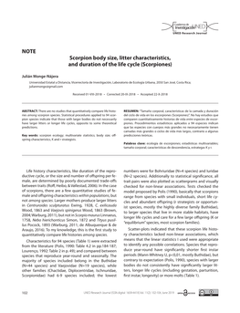 NOTE Scorpion Body Size, Litter Characteristics, and Duration of the Life Cycle (Scorpiones)