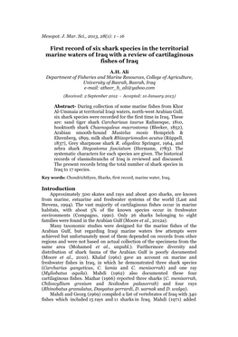 First Record of Six Shark Species in the Territorial Marine Waters of Iraq with a Review of Cartilaginous Fishes of Iraq