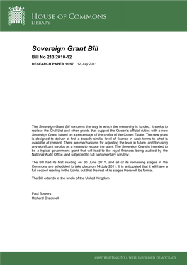 Sovereign Grant Bill Bill No 213 2010-12 RESEARCH PAPER 11/57 12 July 2011