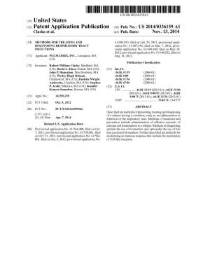Patent Application Publication Oo) Pub. No.: US 2014/0336159 Al Clarke Et Al