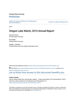 Oregon Lake Watch, 2015 Annual Report