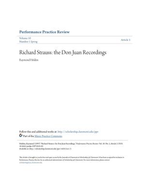 Richard Strauss: the Don Juan Recordings Raymond Holden