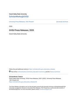 GVSU Press Releases, 2020