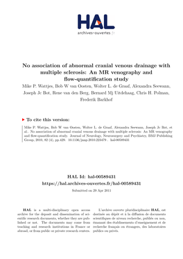 No Association of Abnormal Cranial Venous Drainage with Multiple Sclerosis: an MR Venography and Flow-Quantification Study Mike P