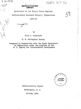 Jktivities of the Senior Field Engineer Surface-Water Research Project, Afghanistan 1964-68