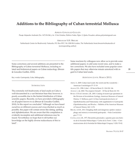 Additions to the Bibliography of Cuban Terrestrial Mollusca