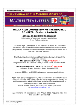 MALTA HIGH COMMISSION of the REPUBLIC of MALTA Canberra