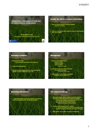 Adaptation, Management and Use of Warm-Season Turfgrasses Season Turfgrasses Adaptation, Management and Use of Warm-Season Turfg