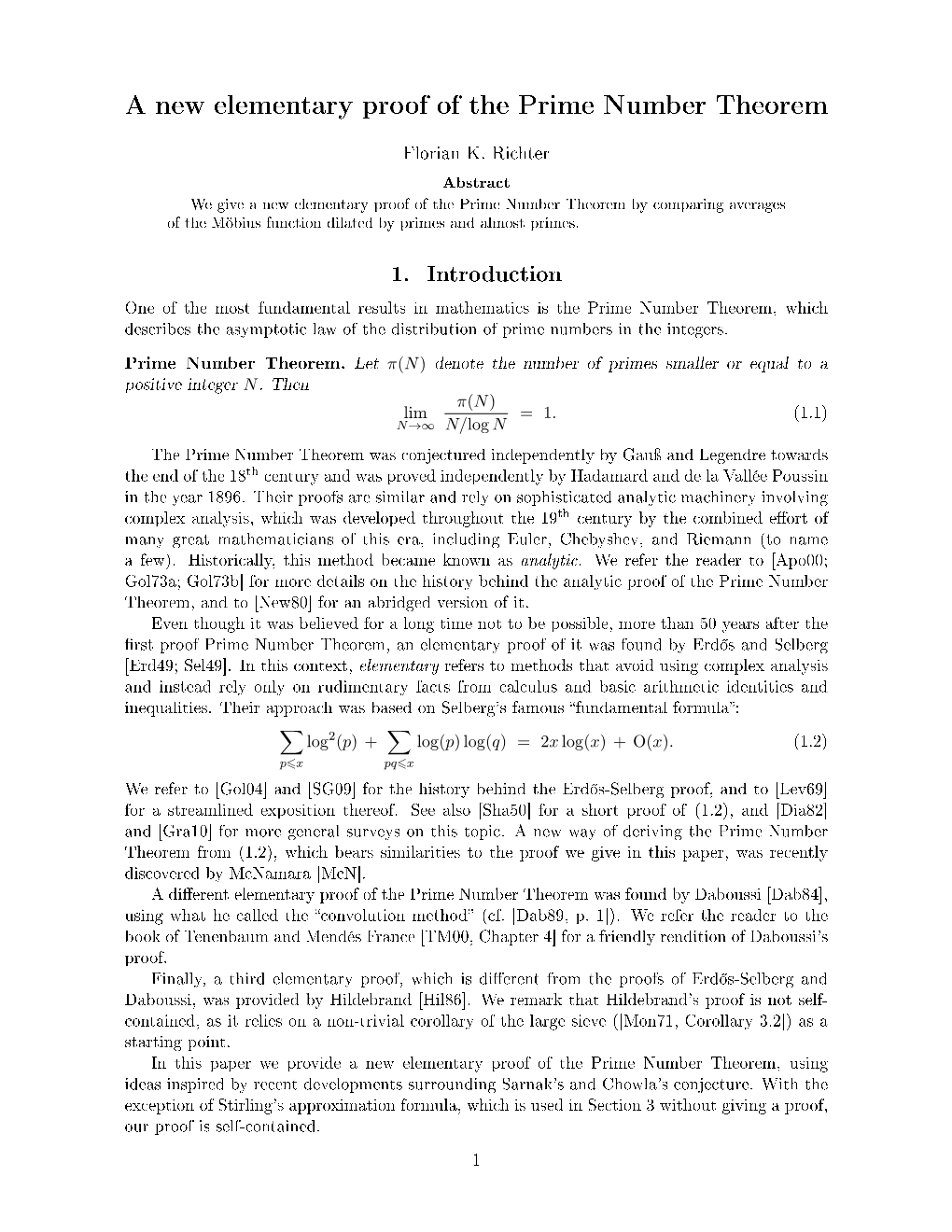 A New Elementary Proof of the Prime Number Theorem