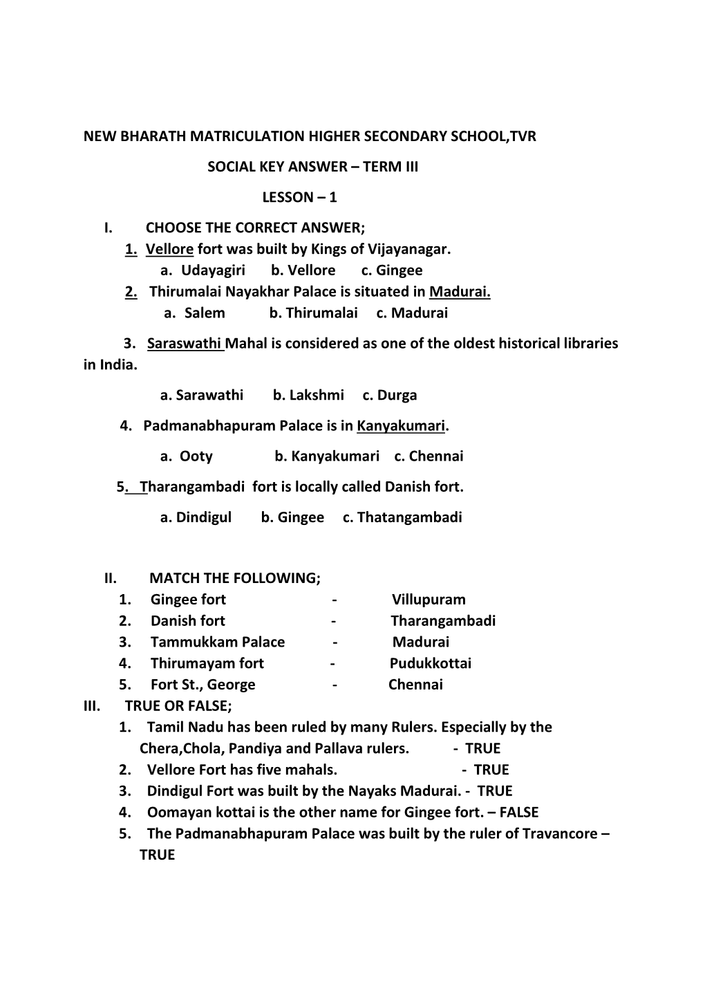 Term Iii Lesson – 1 I. Choose the Correct Answer; 1