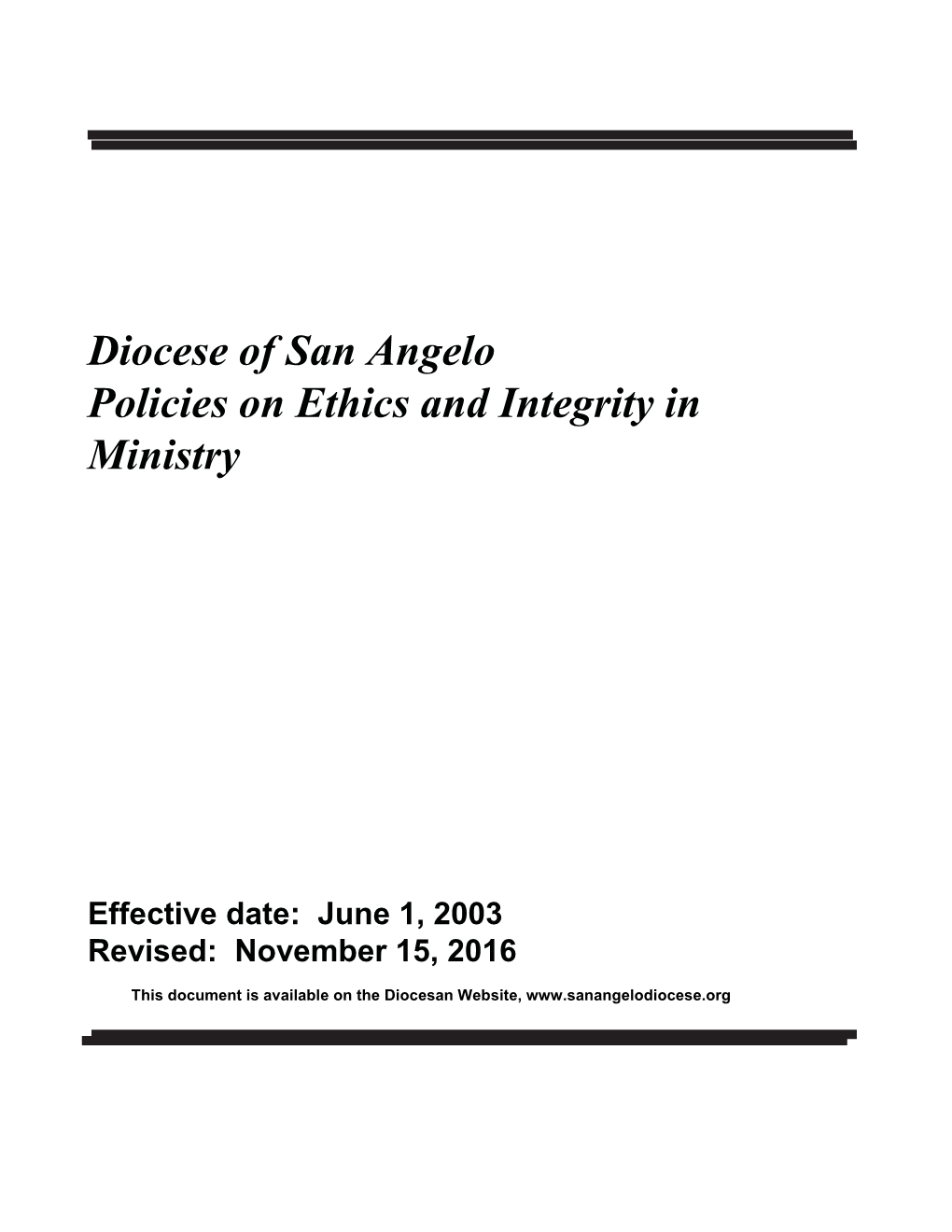 Diocese of San Angelo Policies on Ethics and Integrity in Ministry