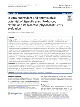 In Vitro Antioxidant and Antimicrobial Potential of Sterculia Urens Roxb