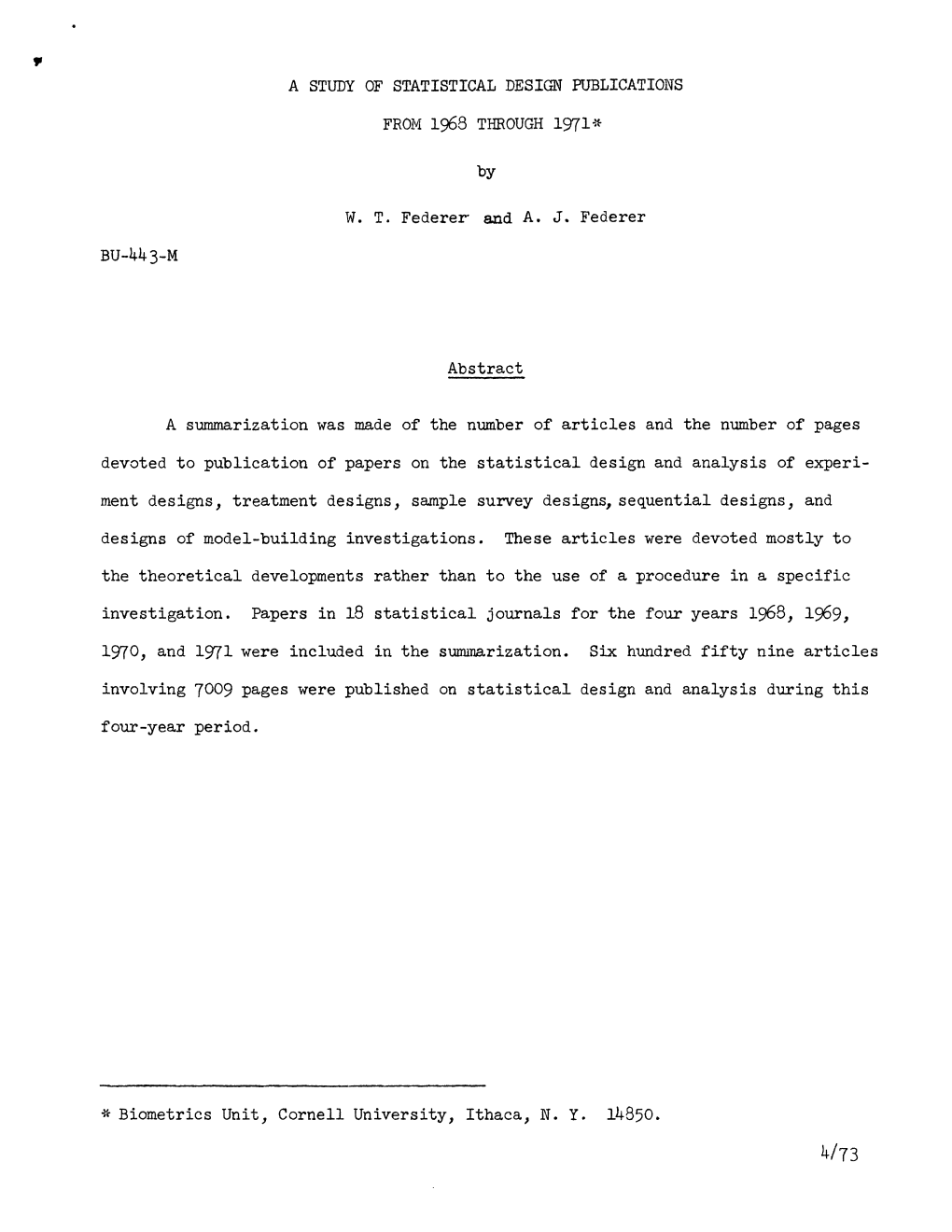 A Study of Statistical Design Publications from 1968 Through 1971*