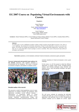 EG 2007 Course on Populating Virtual Environments with Crowds